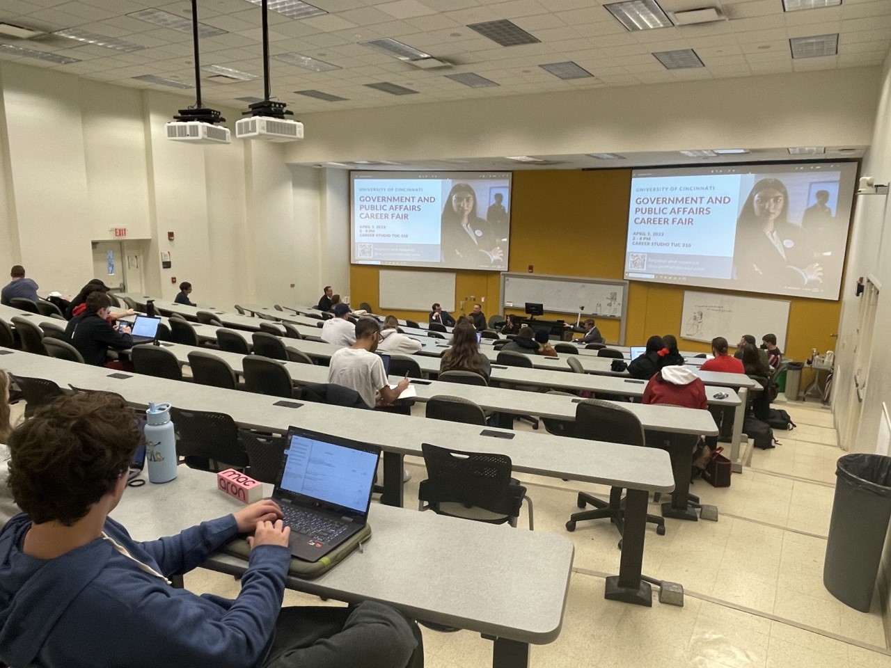 View of students watching the panel