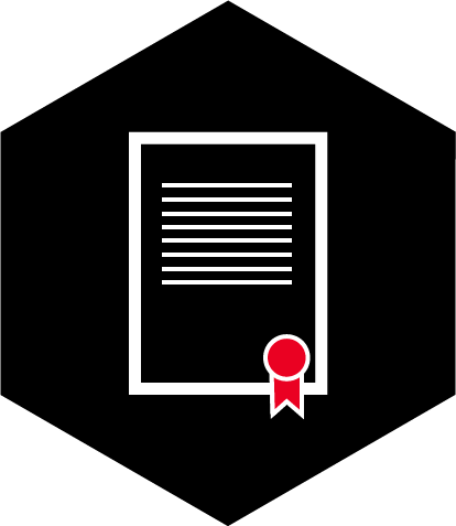 Back hexagon with a white certificate with a red ribbbon on it, links to Graduate Certificate Program page