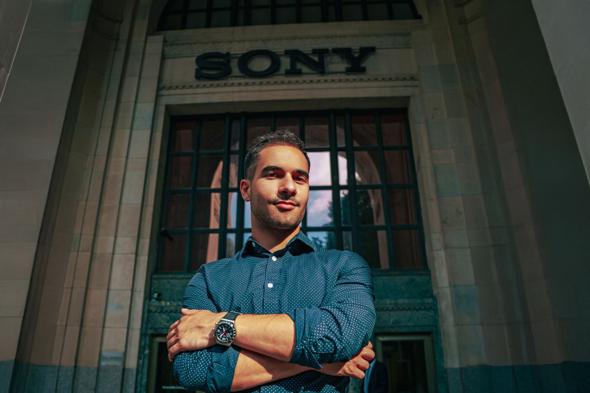 Headshot of Nicholas Namyar in front of the Sony sign