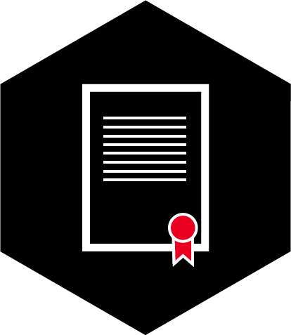 Back hexagon with a white certificate with a red ribbbon on it, links to Graduate Certificate Program page